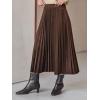 CUPSHE Women’s Pleated Midi Skirts Dressy A Line Velvet High Waist Long Skirt(Brown)