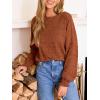CUPSHE Womens Rib Knit Blouse Tops Loose Lantern Long Sleeve Casual Sweater Pullover Shirts 2024(Orange)