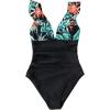 CUPSHE Women’s Ruffled One Piece Swimsuit V Neck Lace Up(Tropical Flower Print)
