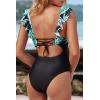 CUPSHE Women’s Ruffled One Piece Swimsuit V Neck Lace Up(Tropical Flower Print)