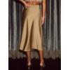 CUPSHE Women’s Satin Skirt Flowy A Line Cocktail Party Wedding High Waist Long Midi Skirts Vacation Outfits(Light Brown)