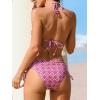 CUPSHE Women’s Sexy Bikini Set Two Piece Swimsuit V Neck Halter Strap Bathing Suit Open Back Mid Rise Side Self Tie(Dark Pink/Geo)