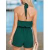 CUPSHE Women’s Sleeveless Romper Halter Tie Front Casual Wide Leg Jumpsuit Beach Summer Vacation Outfits(Green)