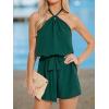 CUPSHE Women’s Sleeveless Romper Halter Tie Front Casual Wide Leg Jumpsuit Beach Summer Vacation Outfits(Green)