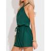 CUPSHE Women’s Sleeveless Romper Halter Tie Front Casual Wide Leg Jumpsuit Beach Summer Vacation Outfits(Green)