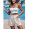 CUPSHE Women’s Stripe Shorts High Waist Smocked Patch Pockets Summer Casual Short Brown(Brown Stripe)