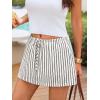 CUPSHE Women’s Striped High Waist Drawstring Shorts Elastic Mid‑Thigh Summer Casual(Black Stripe)