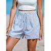 CUPSHE Women’s Striped Shorts Smocked High‑Waist Elastic Drawstring Waist Casual Summer Essential Short(Blue)