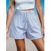 CUPSHE Women’s Striped Shorts Smocked High‑Waist Elastic Drawstring Waist Casual Summer Essential Short(Blue)