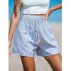 CUPSHE Women’s Striped Shorts Smocked High‑Waist Elastic Drawstring Waist Casual Summer Essential Short(Blue)