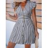 CUPSHE Women’s Striped Summer Dresses V Neck Casual Mini Dress Flutter Sleeve Ruffle Button Sundresses(Black)