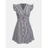 CUPSHE Women’s Striped Summer Dresses V Neck Casual Mini Dress Flutter Sleeve Ruffle Button Sundresses(Black)