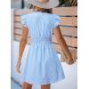CUPSHE Women’s Striped Summer Dresses V Neck Casual Mini Dress Flutter Sleeve Ruffle Button Sundresses(Blue)
