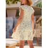 CUPSHE Women’s Striped Summer Dresses V Neck Casual Mini Dress Flutter Sleeve Ruffle Button Sundresses(Floral Beige)