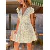 CUPSHE Women’s Striped Summer Dresses V Neck Casual Mini Dress Flutter Sleeve Ruffle Button Sundresses(Floral Beige)
