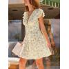 CUPSHE Women’s Striped Summer Dresses V Neck Casual Mini Dress Flutter Sleeve Ruffle Button Sundresses(Floral Beige)