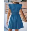 CUPSHE Women’s Striped Summer Dresses V Neck Casual Mini Dress Flutter Sleeve Ruffle Button Sundresses(Navy Blue)