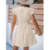 CUPSHE Women’s Striped Summer Dresses V Neck Casual Mini Dress Flutter Sleeve Ruffle Button Sundresses(Neutral)