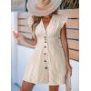 CUPSHE Women’s Striped Summer Dresses V Neck Casual Mini Dress Flutter Sleeve Ruffle Button Sundresses(Neutral)