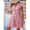 CUPSHE Women’s Striped Summer Dresses V Neck Casual Mini Dress Flutter Sleeve Ruffle Button Sundresses(Red)
