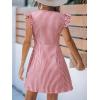 CUPSHE Women’s Striped Summer Dresses V Neck Casual Mini Dress Flutter Sleeve Ruffle Button Sundresses(Red)