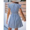 CUPSHE Women’s Striped Summer Dresses V Neck Casual Mini Dress Flutter Sleeve Ruffle Button Sundresses(Roray Blue)