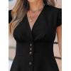 CUPSHE Women’s Striped Summer Dresses V Neck Casual Mini Dress Flutter Sleeve Ruffle Button Sundresses(Solid Black)