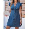 CUPSHE Women’s Striped Summer Dresses V Neck Casual Mini Dress Flutter Sleeve Ruffle Button Sundresses(Solid Blue)