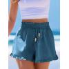 CUPSHE Womens Summer Beach Shorts High Waist Drawstring Wide Leg Printed Casual Shorts with Pockets(Blue)