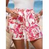 CUPSHE Womens Summer Beach Shorts High Waist Drawstring Wide Leg Printed Casual Shorts with Pockets(Red Print)