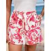 CUPSHE Womens Summer Beach Shorts High Waist Drawstring Wide Leg Printed Casual Shorts with Pockets(Red Print)