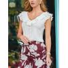 CUPSHE Women’s Summer Shirts Cute Tops Ruffle Sleeve V Neck Casual Tees(White)