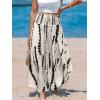 CUPSHE Womens Summer Skirts Abstract Smocked Midi Skirt High Waist Coverup Casual Vacation Beach Skirt(Black Floral)