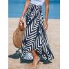 CUPSHE Womens Summer Skirts Abstract Smocked Midi Skirt High Waist Coverup Casual Vacation Beach Skirt(Navy)