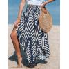 CUPSHE Womens Summer Skirts Abstract Smocked Midi Skirt High Waist Coverup Casual Vacation Beach Skirt(Navy)