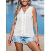 CUPSHE Womens Summer Tops Ditsy Floral Sleeveless Eyelet Embroidered Beach Casual Blouse Shirt(White)