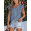 CUPSHE Womens Summer Tops Eyelet Embroidered Flutter Sleeves Button Fron Top Blouse 2025 Fashion(Blue)
