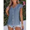 CUPSHE Womens Summer Tops Eyelet Embroidered Flutter Sleeves Button Fron Top Blouse 2025 Fashion(Blue)