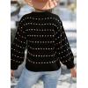 CUPSHE Womens Sweaters Rainbow Dots Long Sleeve Sweater Crewneck Lightweight Knit Pullover Sweater Tops(Black)