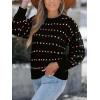 CUPSHE Womens Sweaters Rainbow Dots Long Sleeve Sweater Crewneck Lightweight Knit Pullover Sweater Tops(Black)