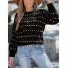 CUPSHE Womens Sweaters Rainbow Dots Long Sleeve Sweater Crewneck Lightweight Knit Pullover Sweater Tops(Black)