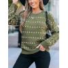 CUPSHE Womens Sweaters Rainbow Dots Long Sleeve Sweater Crewneck Lightweight Knit Pullover Sweater Tops(Green)
