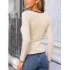 CUPSHE Women’s Sweetheart Neckline Top Color Block Long Sleeve T Shirts Ribbed Knit Tee Tops(Beige)