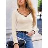 CUPSHE Women’s Sweetheart Neckline Top Color Block Long Sleeve T Shirts Ribbed Knit Tee Tops(Beige)