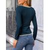 CUPSHE Women’s Sweetheart Neckline Top Color Block Long Sleeve T Shirts Ribbed Knit Tee Tops(Navy)