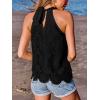 CUPSHE Women’s Tank Tops Hollow Out Lace Boho Blouse Eyelet Embroidery Sleeveless Tops Shirts(Black)
