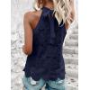 CUPSHE Women’s Tank Tops Hollow Out Lace Boho Blouse Eyelet Embroidery Sleeveless Tops Shirts(Navy Blue)