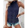 CUPSHE Women’s Tank Tops Hollow Out Lace Boho Blouse Eyelet Embroidery Sleeveless Tops Shirts(Navy Blue)