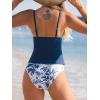 CUPSHE Women’s Tankini Sets Two Piece Swimsuit Plunging V Neck Scalloped Edge Bathing Suit Mid Rise(Navy Floral)
