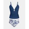 CUPSHE Women’s Tankini Sets Two Piece Swimsuit Plunging V Neck Scalloped Edge Bathing Suit Mid Rise(Navy Floral)